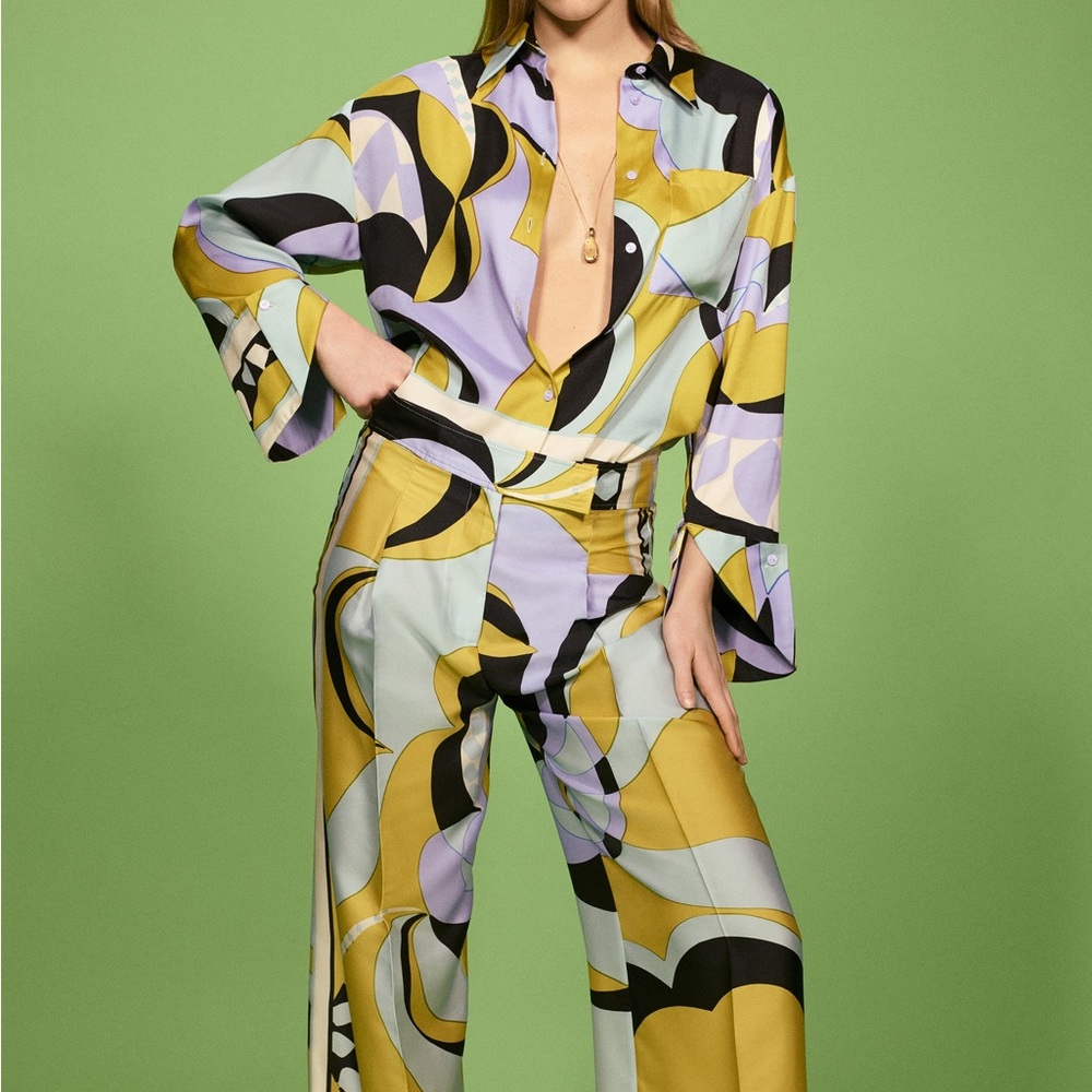 Zara Printed Shirt With Pocket Long Sleeves